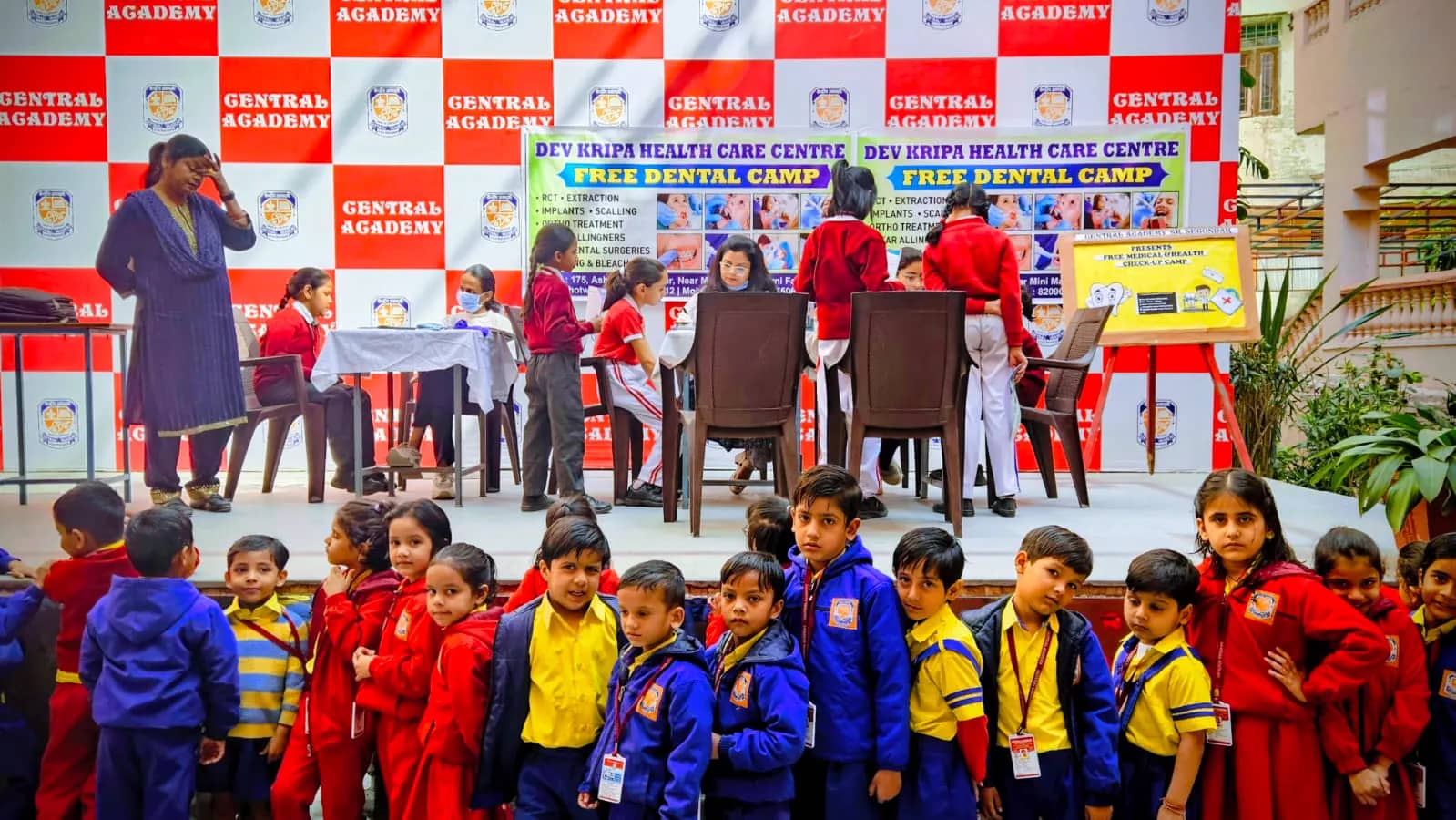 Students lining up for their dental check-up at the camp